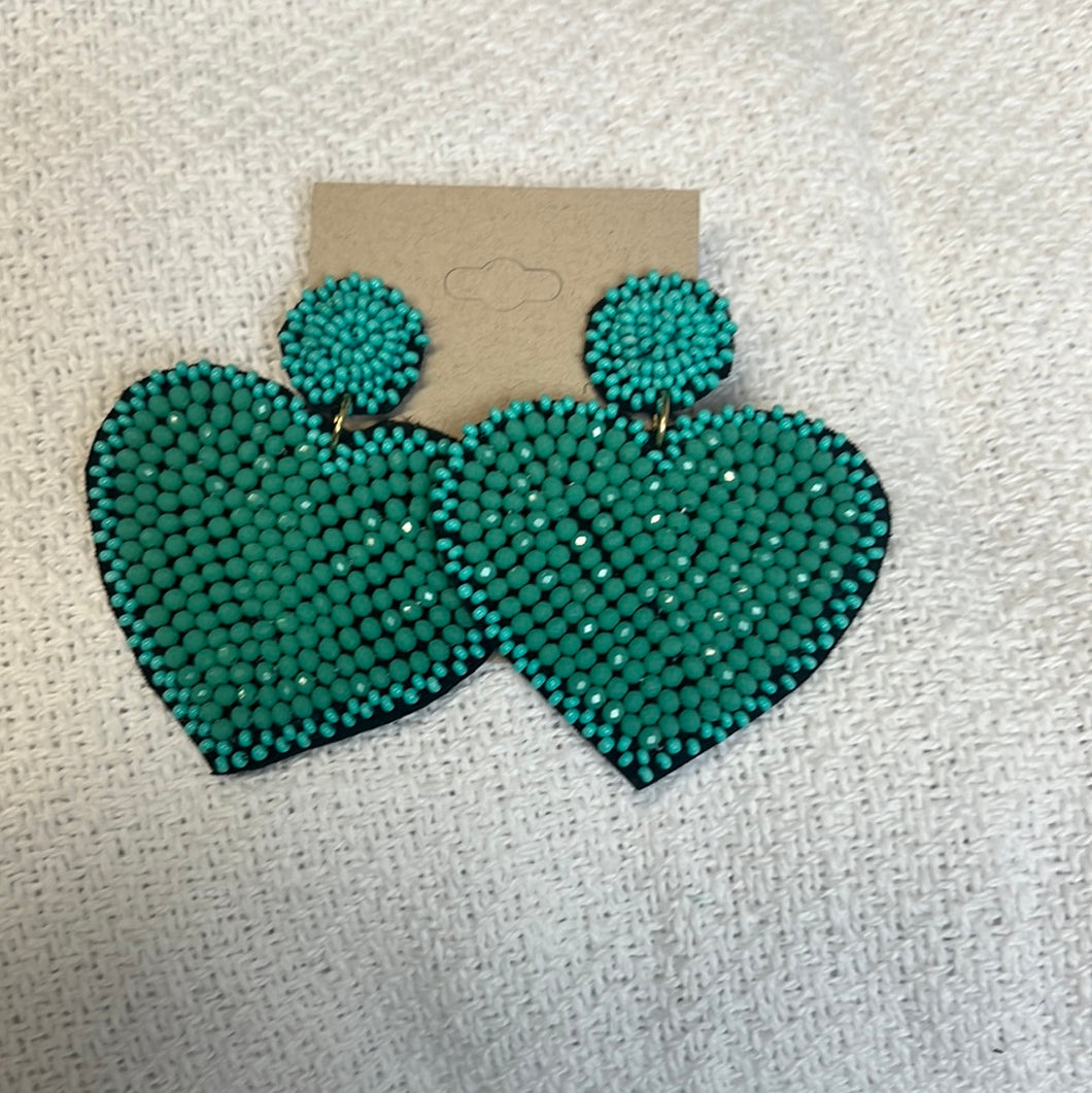 Beaded Turquoise Heart Earrings