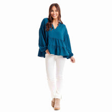 Load image into Gallery viewer, Teal Orleans Flounce Top
