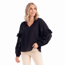 Load image into Gallery viewer, Black Amaya Eyelet Top
