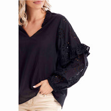 Load image into Gallery viewer, Black Amaya Eyelet Top
