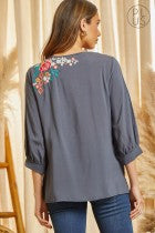 Load image into Gallery viewer, Embroidered, Charcoal Blouse
