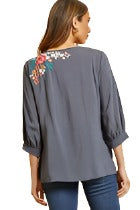 Embroidered, Charcoal Blouse