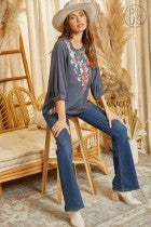 Load image into Gallery viewer, Embroidered, Charcoal Blouse
