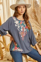 Embroidered, Charcoal Blouse