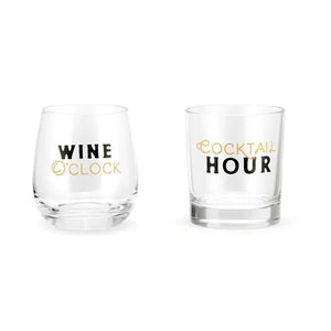 Cocktail Hour Wine O'clock Wine Rocks Glass Set