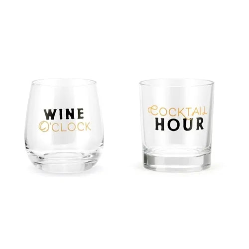 Cocktail Hour Wine O'clock Wine Rocks Glass Set