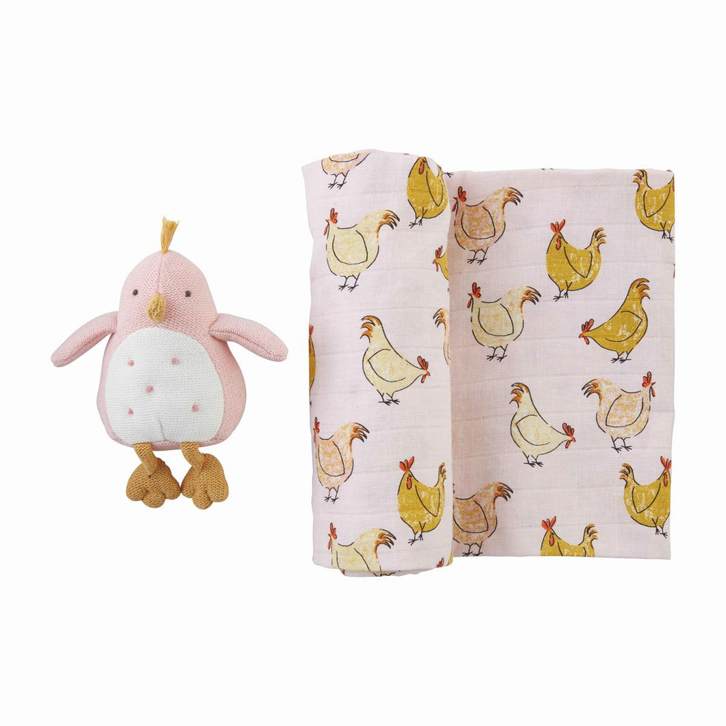 Pink Chick Swaddle and Rattle