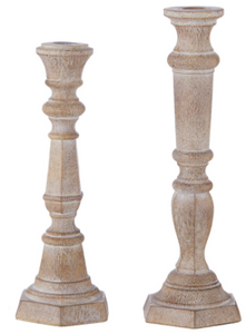 12.5" Wood Embossed Taper Candle Holders
