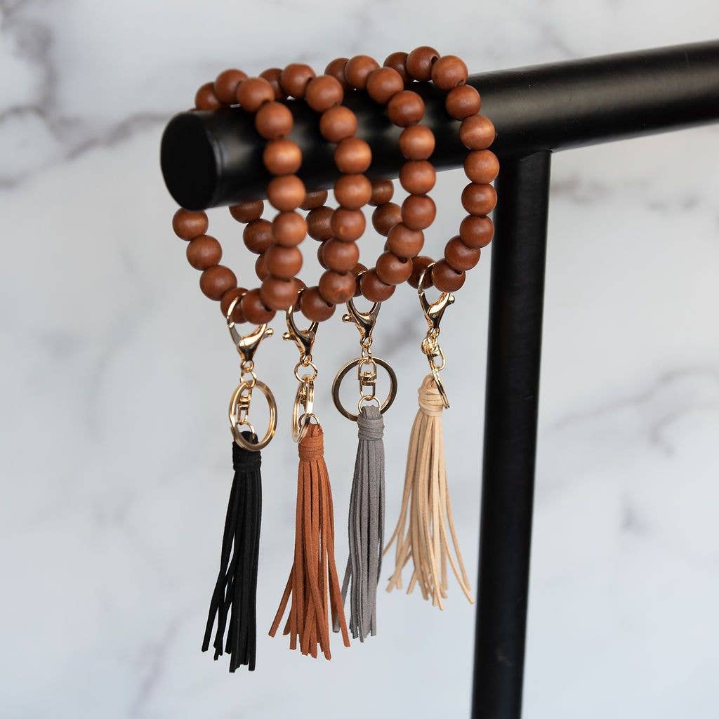 Wood Beaded Oversized Bracelet Keyring Purple