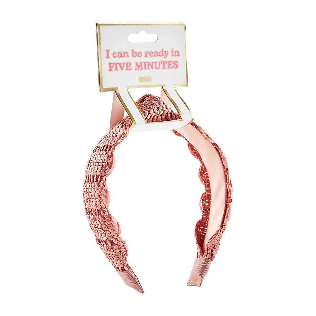 Scalloped Straw Headband Blush