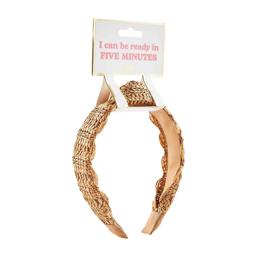 Scalloped Straw Headband Tan