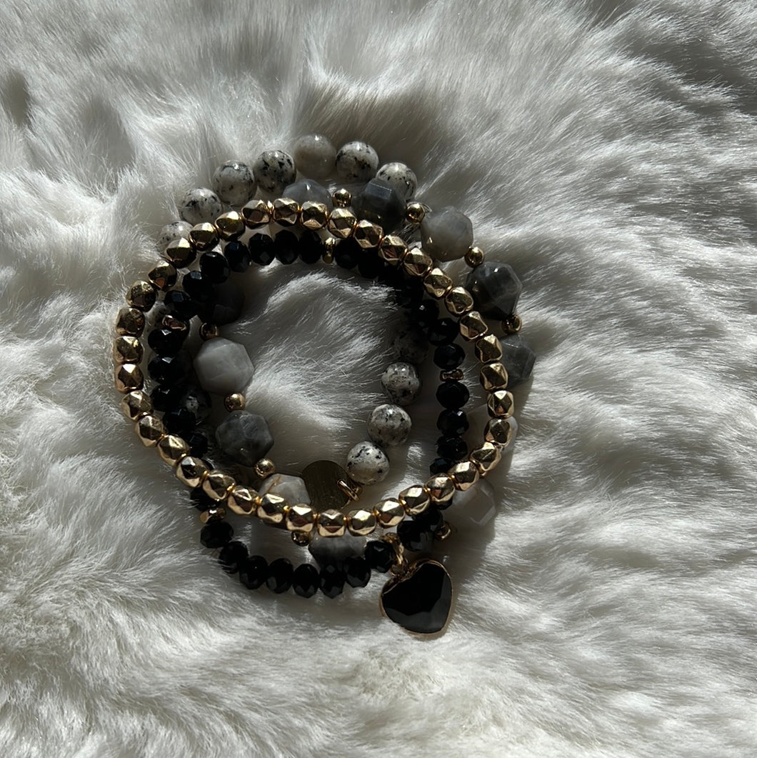 Gray and Black Heart Bracelet Stack