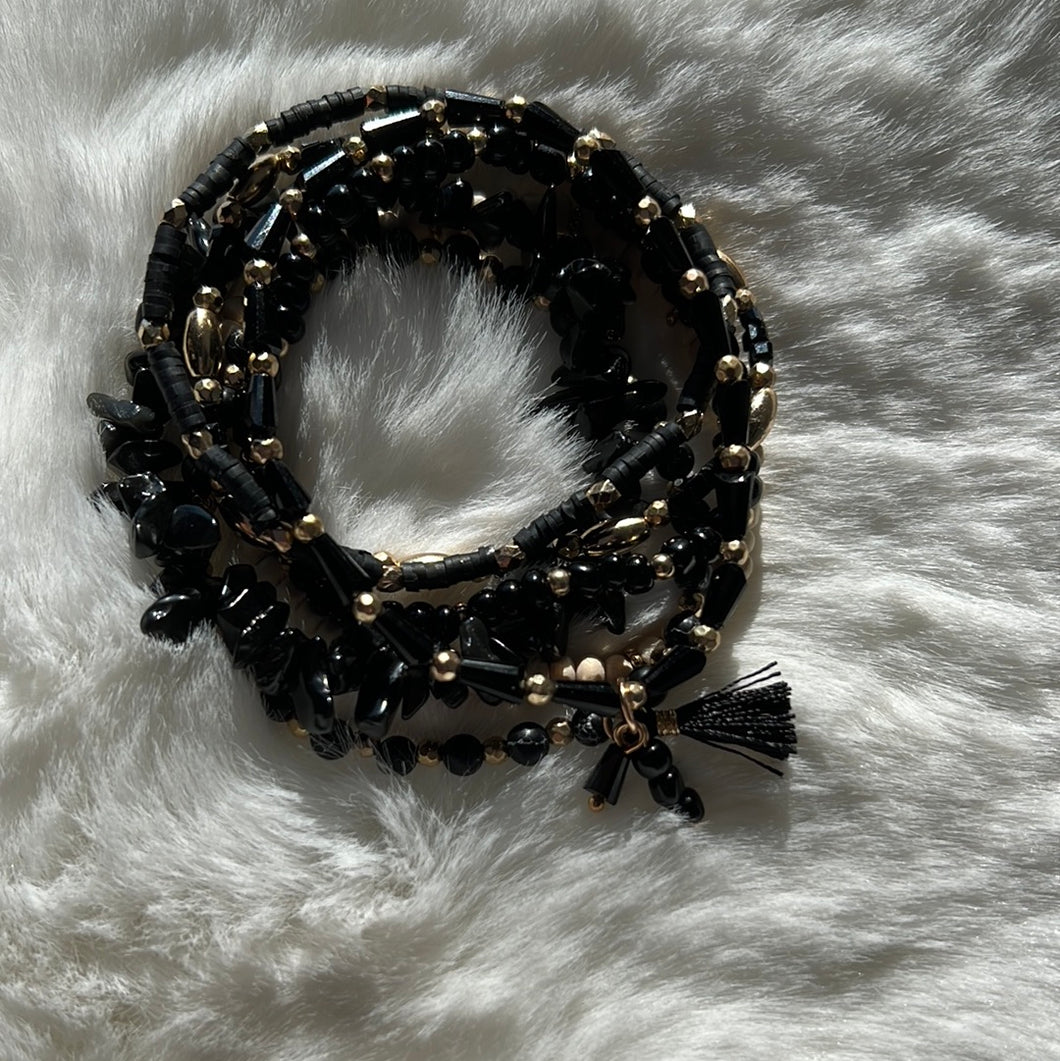 Black Tassel Bracelet Stack