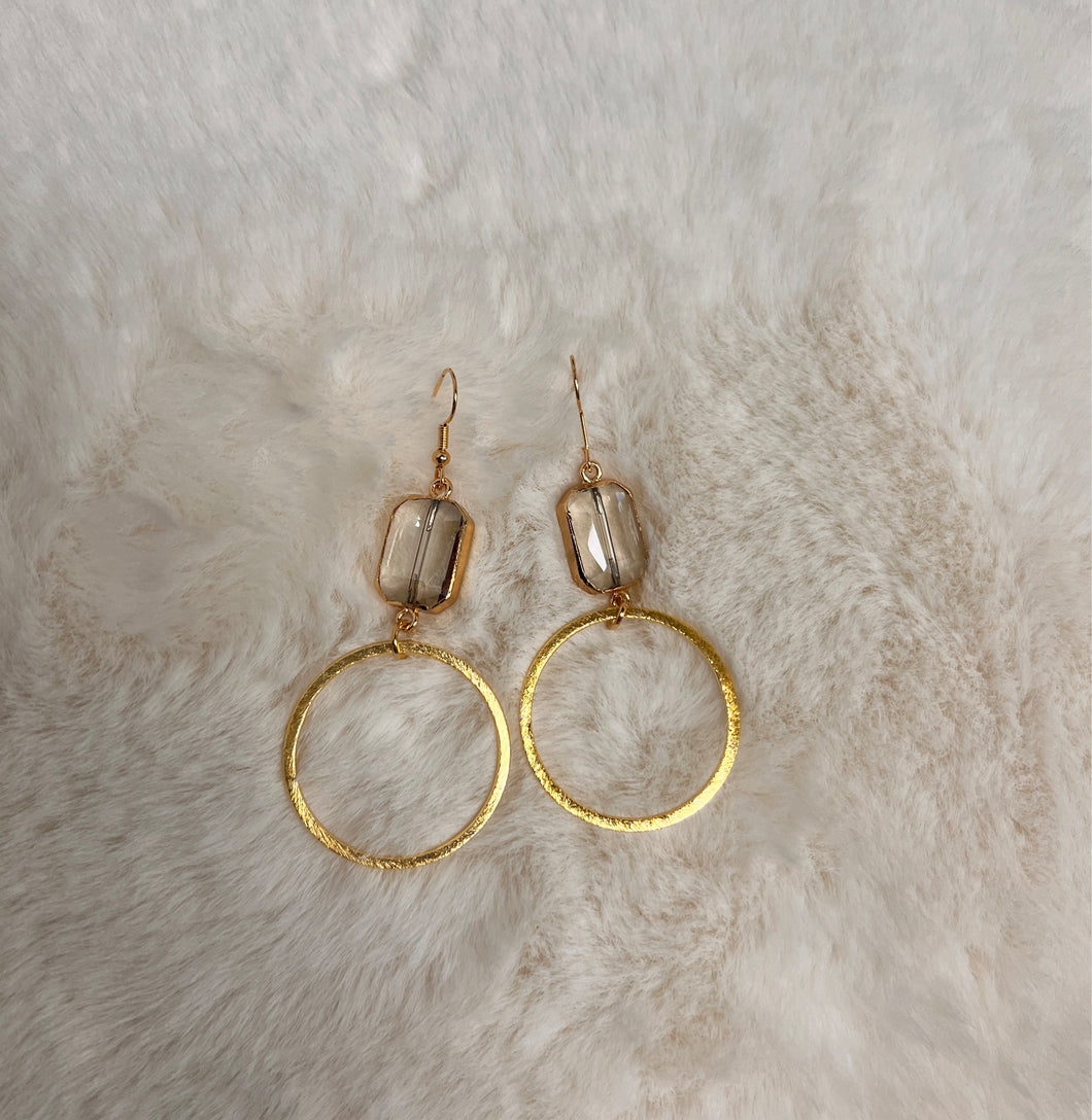 Macy Clear Stone and Gold Circle Earrings