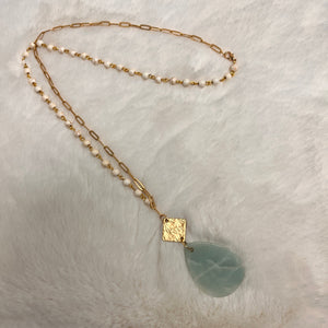 Valerie Blue Teardrop Stone and Gold Necklace