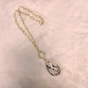Callie Brown and White Teardrop Stone and Gold Necklace