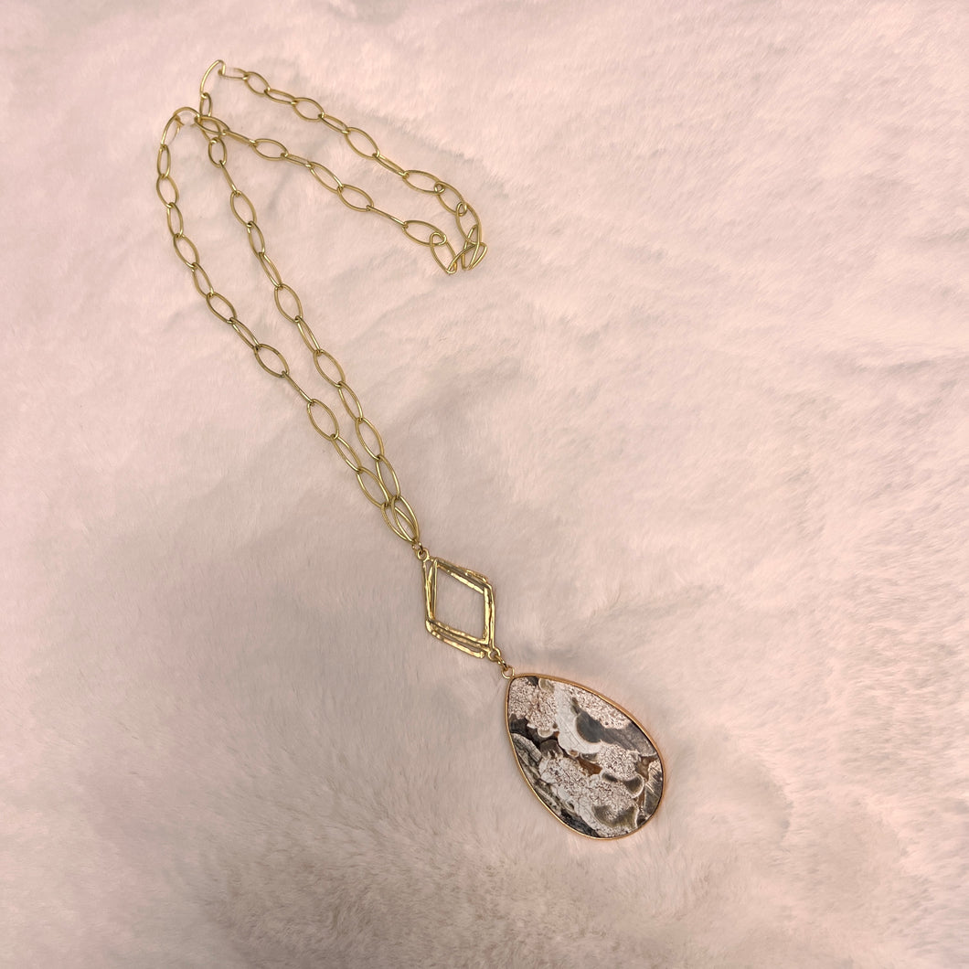 Callie Brown and White Teardrop Stone and Gold Necklace