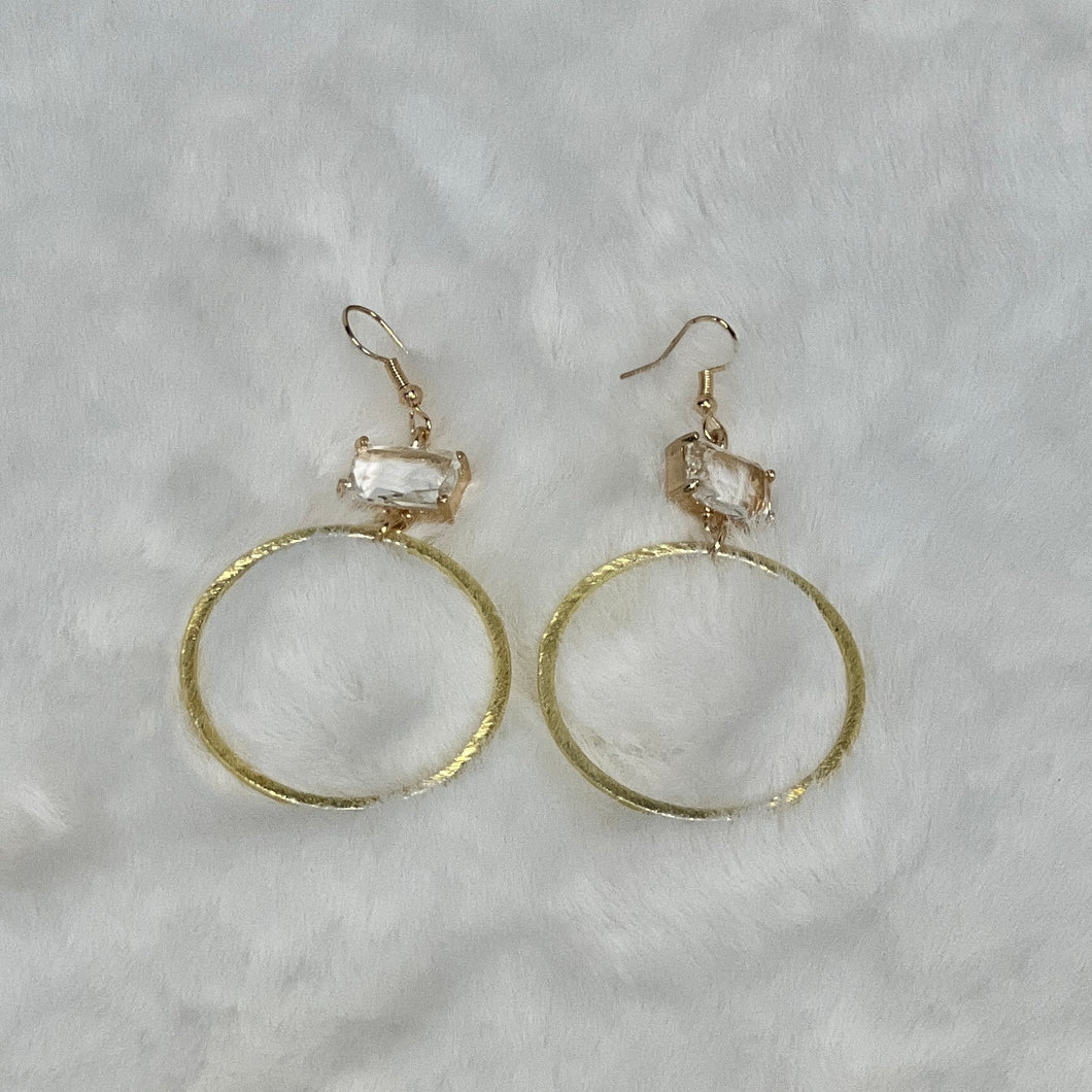 Becky Clear Stone and Gold Circle Earrings