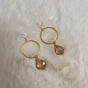 Olivia Textured Gold Circle and Fog Colored Stone Earrings