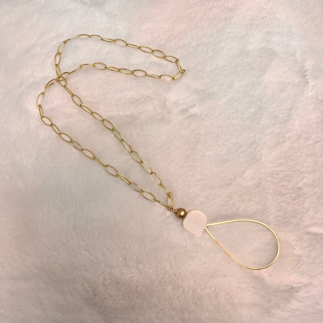Emily White Stone  and Gold Teardrop Necklace