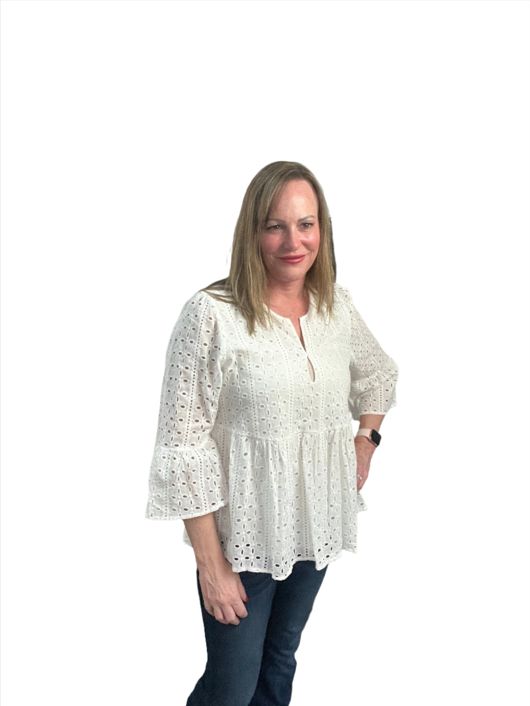 White Ana Eyelet Top